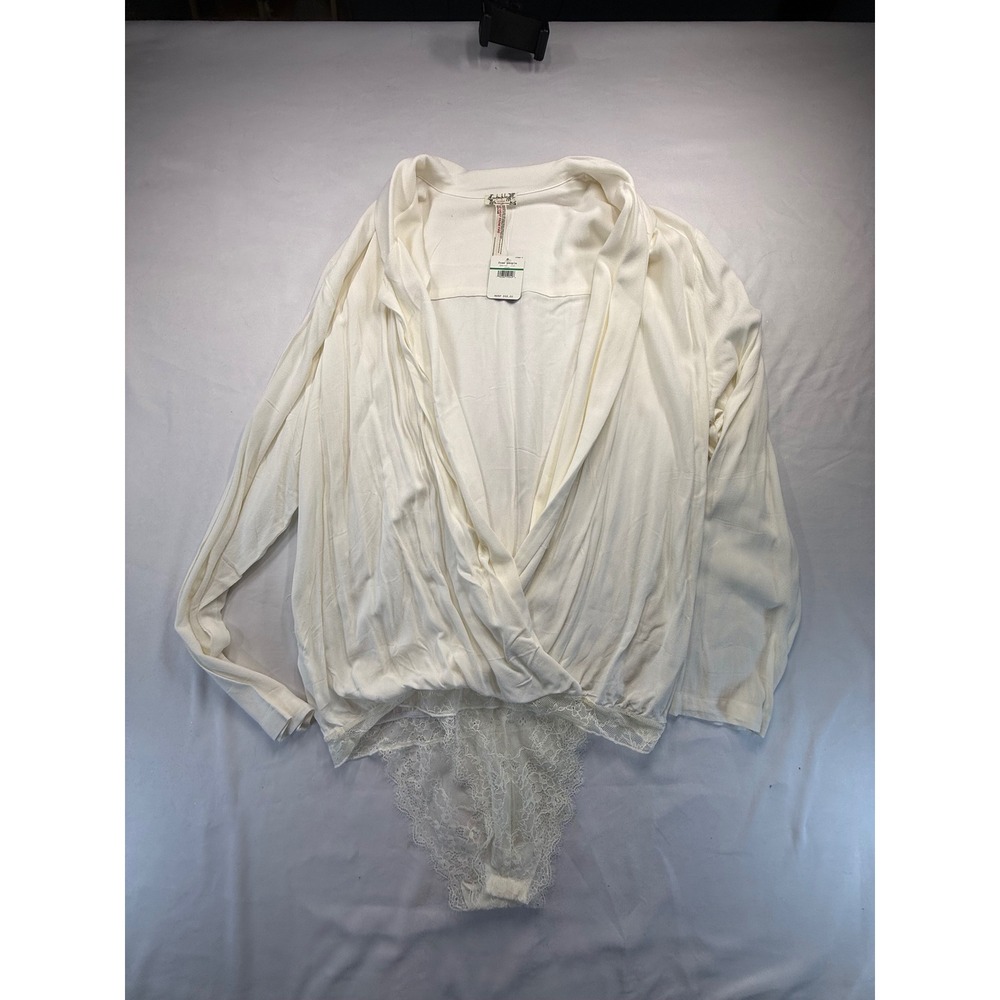 Free People Intimately Womens Lace Wrap Bodysuit Cream Large OB857408 L New